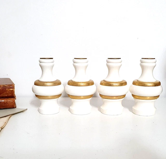 White gold curtain rod finals Vintage french set of 4 Wood and gilt metal
