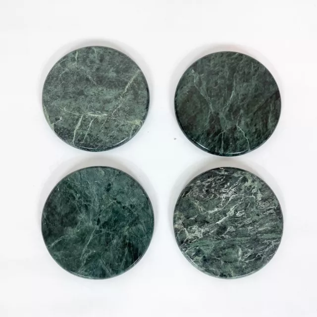 Marble Drink Coasters Cork Backing Dark Green Made In Taiwan Lot Of 4 Heavy