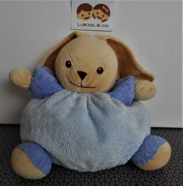 DOUDOU PELUCHE NOUNOURS LAPIN BOULE BEIGE BLEU 30 cm - D1181