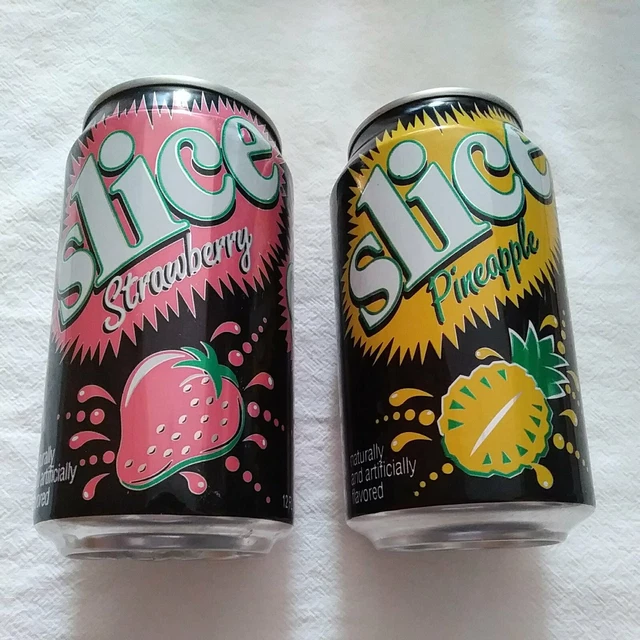 2 Vintage VERY RARE Slice Soda Pop CANS - PINEAPPLE - STRAWBERRY - PEPSICO