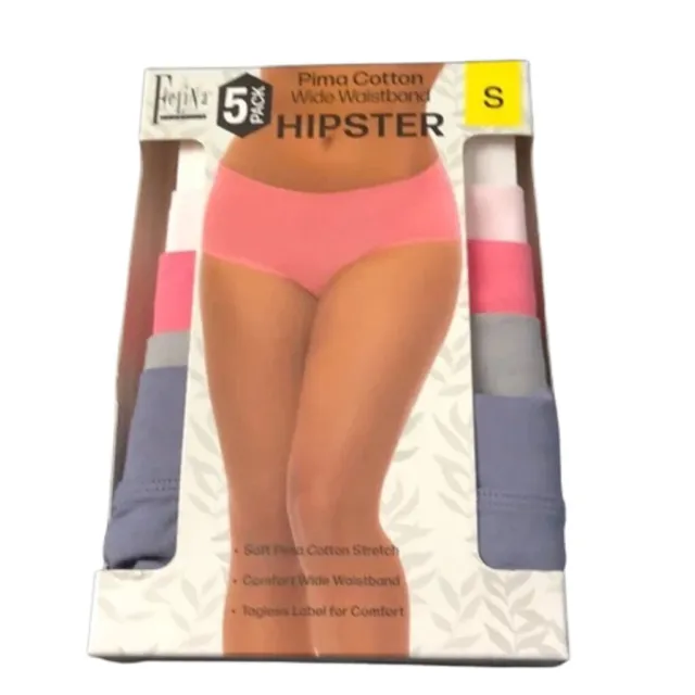 NEW Felina Pima Cotton Wide Waistband 5 Pack Hipster Panties