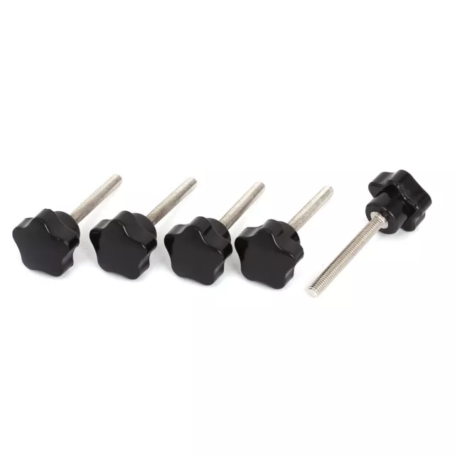 M6x50mm Male Thread Screw on Star Head Clamping Knob Grip Black 5pcs