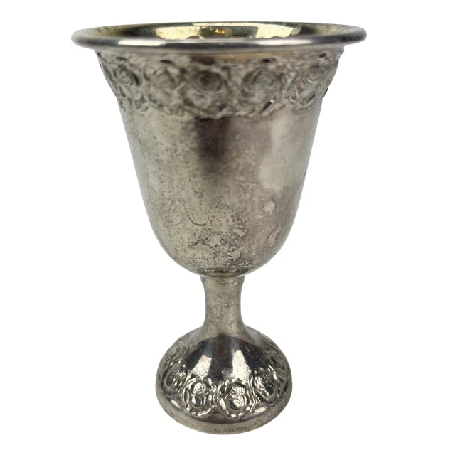 Vintage Silver Plate KIDDUSH Cup Floral REPOUSSE ROSES w/ Gold Wash JUDAICA