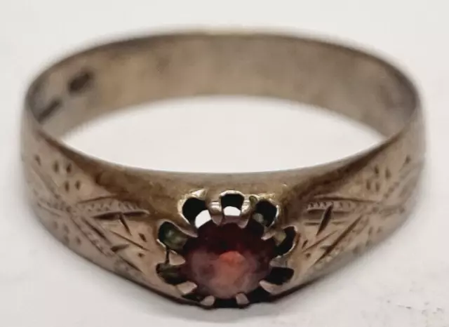 Goldener Ring - Granat - vergoldet - Jugendstil Antikschmuck um 1900 - 2,36 g