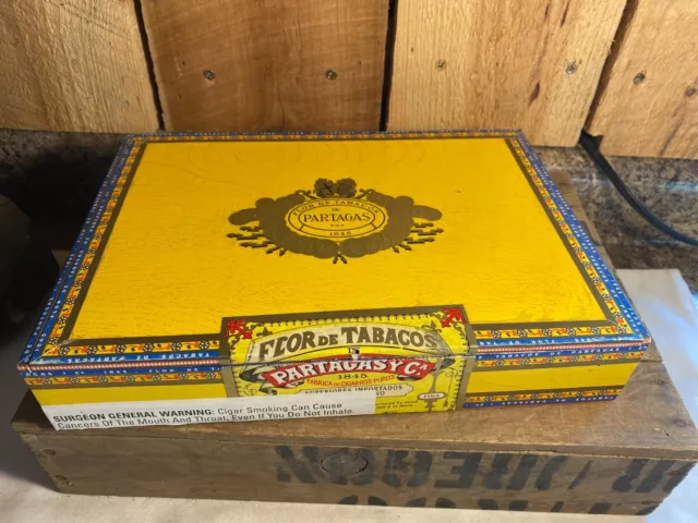 Vintage Partagas Flor De Tabacos Empty Wooden Cigar Box