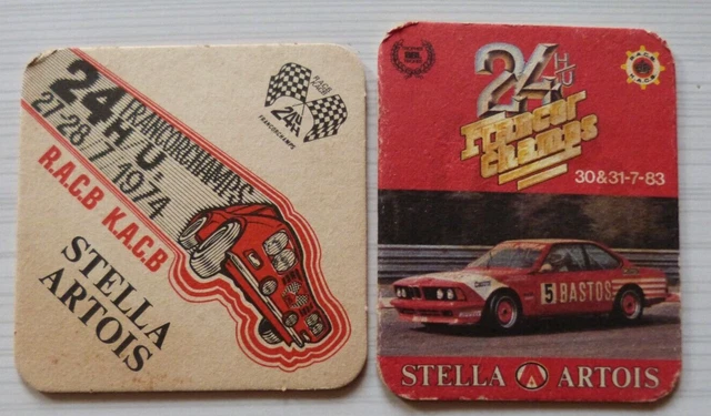 1974/1983 Lot De 2 Sous Bock Biere Stella Artois 24 H Francorchamps Racb Kacb