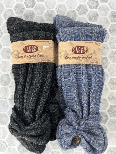 NEW 2-pair Clear Creek Over the Knee Women Boot Sock Fits 5-9 Shoe Button Top