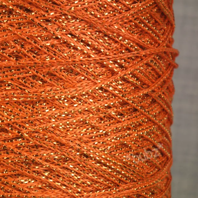 ORANGE METALLIC LUREX VISCOSE THREAD  200g CONE HAND MACHINE KNITTING WEAVING 2