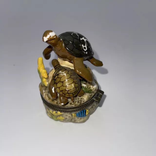 Sea Turtle Mom & Baby 3D Ceramic Trinket Box, No Trinket