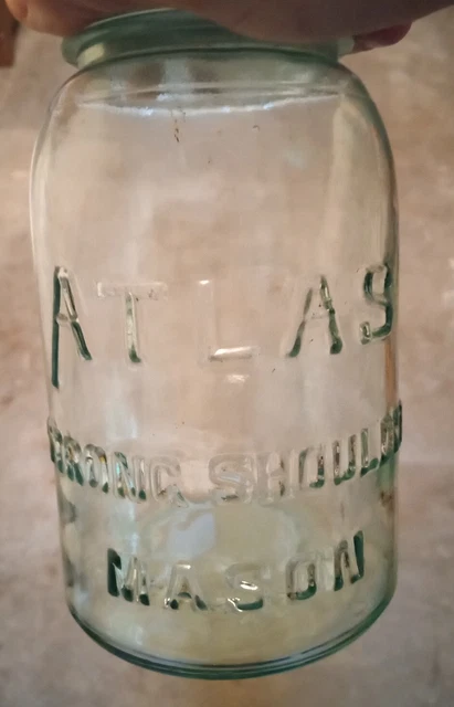 Vintage Olive Green Atlas Strong Shoulder Quart Jar