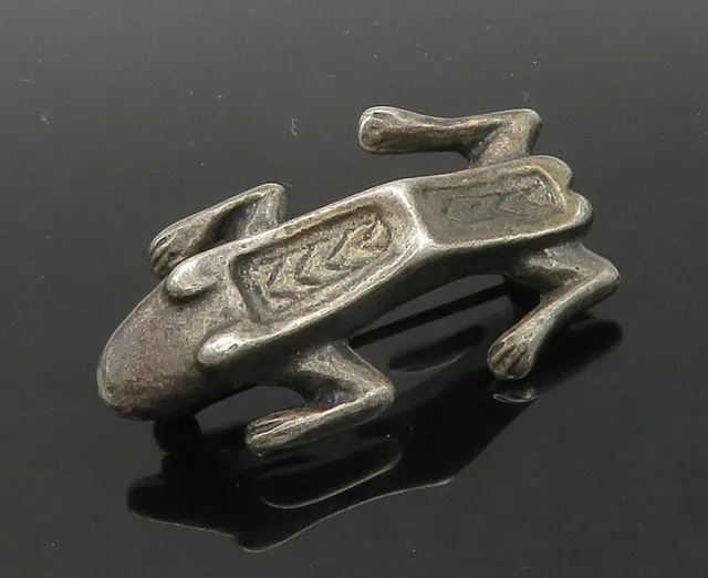 925 Sterling Silver - Vintage Dark Tone Modernist Frog Brooch Pin - BP8201