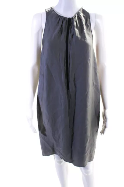 Burberry Womens Gray Silk Crew Neck Zip Front Sleeveless A-Line Dress Size 40
