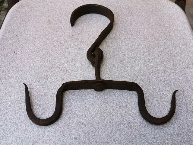 ANTIQUE VERY RARE OLD HAND FORGED WROUGHT IRON HOOK HANGER 19th