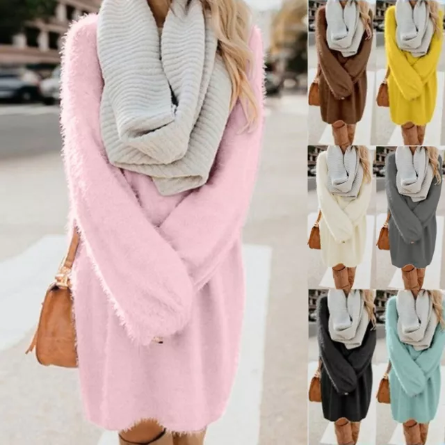 Womens Oversized Jumper Ladies Dress Long Sleeve Chunky Knitted Long Sweater Top