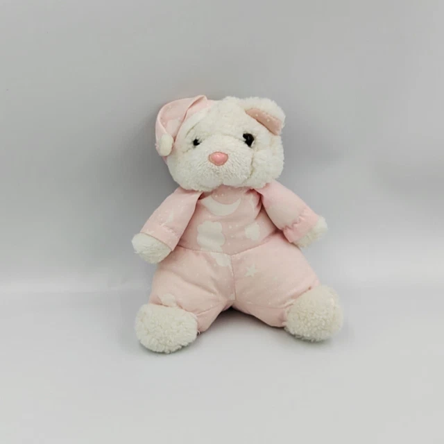 Ancien doudou peluche ours blanc rose nuage lune étoile - 31372