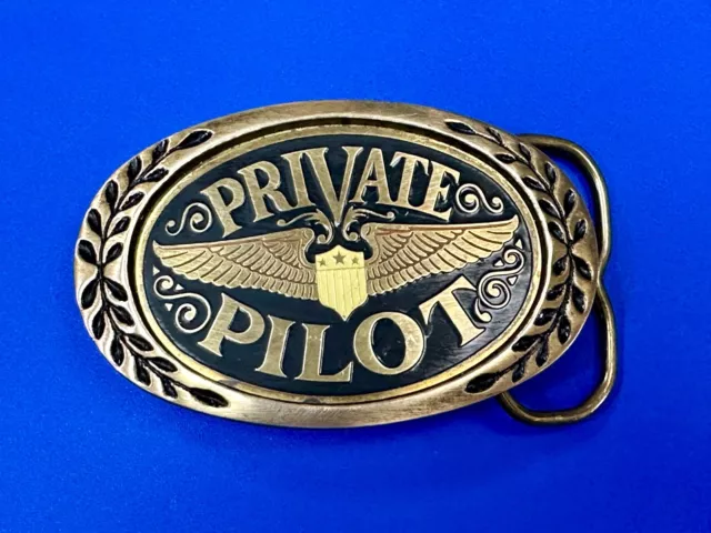 Private Pilot Air Plane Wings vintage solid brass belt buckle by Heritage 3