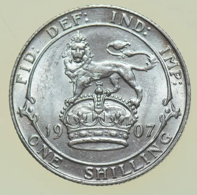 1907 EDWARD VII SILVER SHILLING, BRITISH COIN aBU