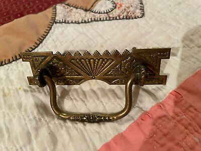 1 Late 1800's Pressed Brass Ornate Victorian Drawer Pull, 3" Mount, Free S/H