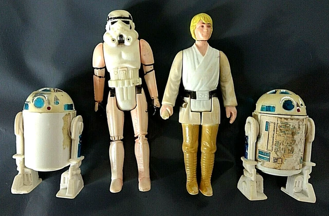 4 Star Wars 1977 Luke Skywalker, Stormtrooper + 2x R2-D2 Vintage Figures