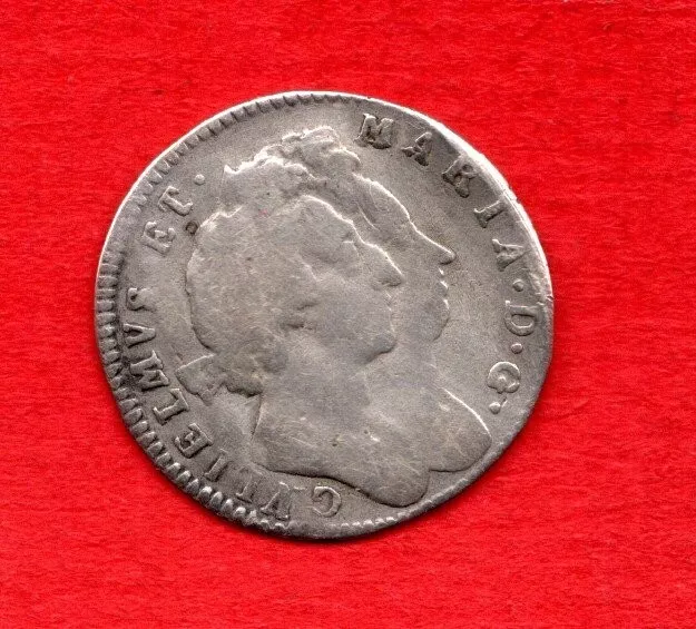 1691 Silver Threepence Coin. William & Mary. Slightly Creased. Key Date, Scarce.