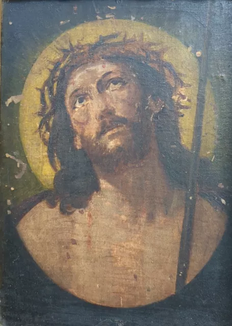 Ancien Tableau Peinture Huile Sur Bois Oil Painting On Wood Jesus Christ