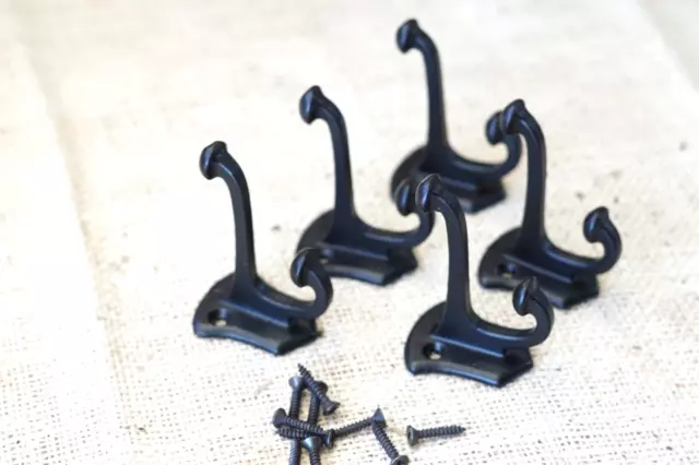 5 PCS Cast Iron Vintage Style Coat Hooks Hat Hook Rack Hall Tree Gloss Black