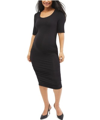 Motherhood Maternity Women's Side-Ruched Maternity Dress Black Short Sleeve L