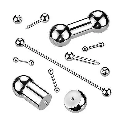 Basic Straight Surgical Steel Barbell * 100% Metal * all sizes/gauges available