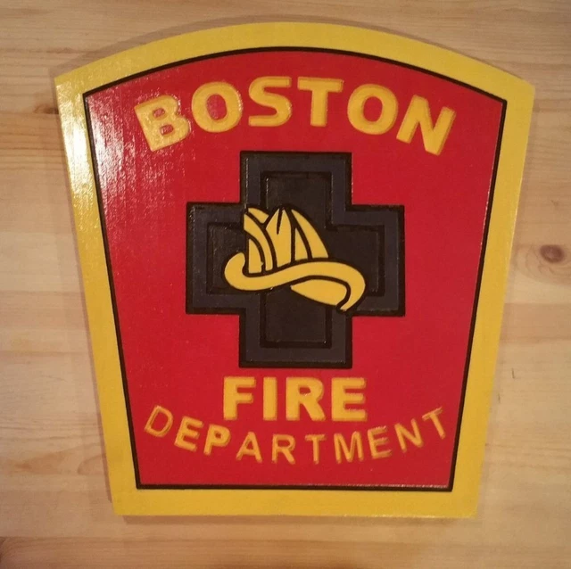 FIRE DEPARTMENT BOSTON 3D routed wood award patch plaque sign Custom £ ...