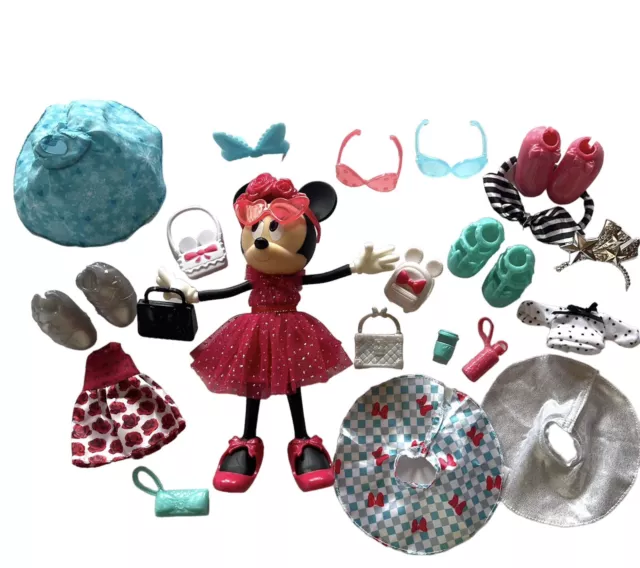 Jakks Pacific Disney Minnie Mouse Fashion Doll and Accessories 29 Pc Lot Posable