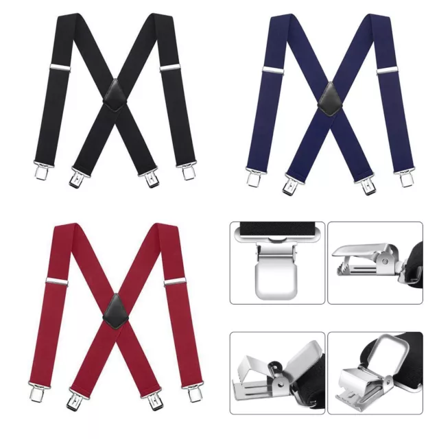 Mens Rider Braces X Shape Heavy Duty 50Mm Wide Strong Clips Elastic Suspenders