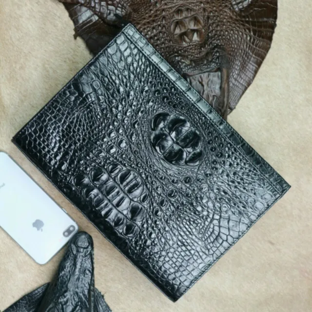 Handmade wallet Clutch Crocodile/ Alligator Hornback Leather Skin, Mens bag