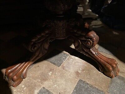 19th Century Carved Walnut Round Dining Loo Table Centre Hairy Paw Hall Drawing 2