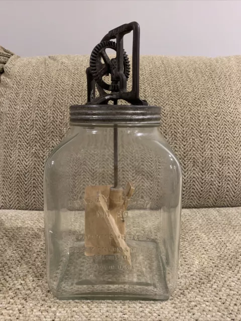 Original No. 80 Dazey Butter Churn Glass Jar Wooden Paddle Feb 14 1922 St. Louis Original No. 80 Dazey Butter Churn Glass Jar Wooden Paddle Feb 14 1922 St. Louis