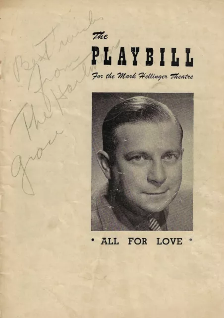 Bert Wheeler (Signed) "ALL FOR LOVE" Grace & Paul Hartman 1949 Broadway Playbill