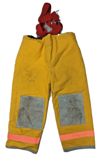 42x30 42R Janesville Lion Firefighter Turnout Pants Yellow with Suspenders P1354