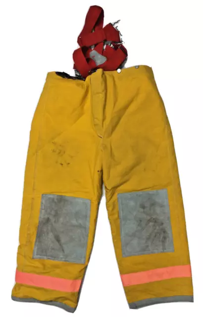 42x30 42R Janesville Lion Firefighter Turnout Pants Yellow with Suspenders P1354