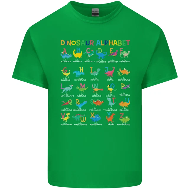 T-shirt top da uomo Dinosaur Alphabet T-Rex divertente in cotone 11