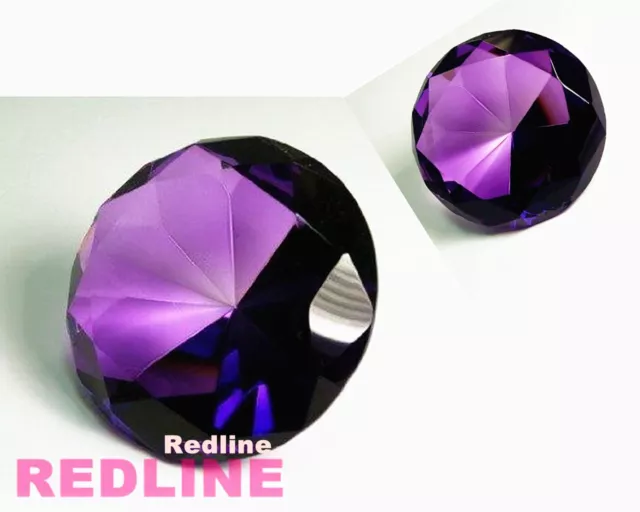 2 Piece Round Crystal Diamond Paperweight Decor Dark Purple  (3.25'' / 80 mm)