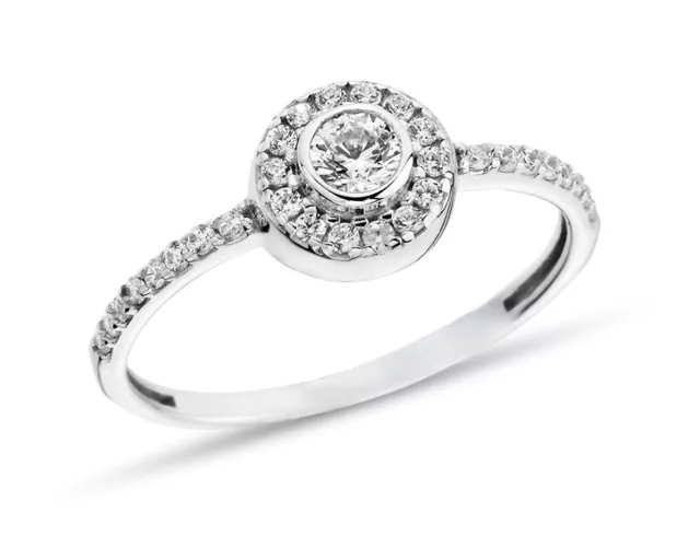 9ct White Gold 0.50CT simulated Diamond Halo Cluster Engagement Ring size J to T