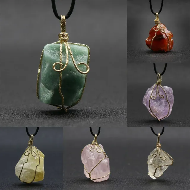 Natural Gemstone Necklace Chakra Stone Pendant Energy Healing Crystal with Chain 2