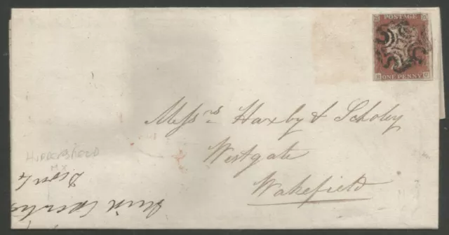 GB QV 1842 1d red imperf ON ENTIRE LETTER send from Huddersfield to Wakefield