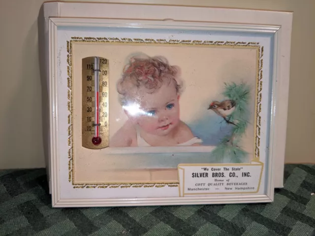 Vintage Advertising Thermometer Baby Picture Calendar 1964 NIB Cott Beverage NH