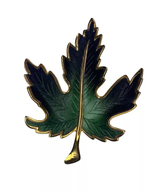 Green Enamel Maple Leaf Brooch Pin Vintage Gold Tone Autumn Fall