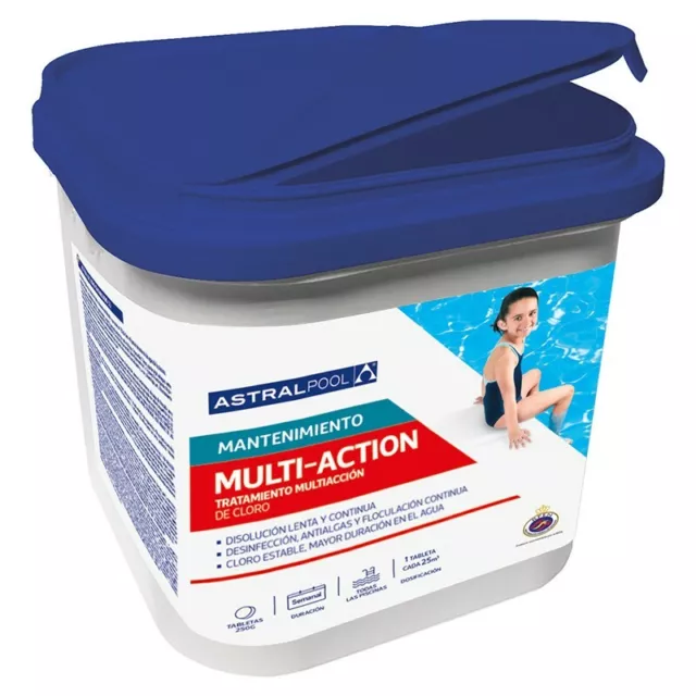 Cloro para piscina Multiacción Astralpool en tabletas 250g ENVASE 5 KG