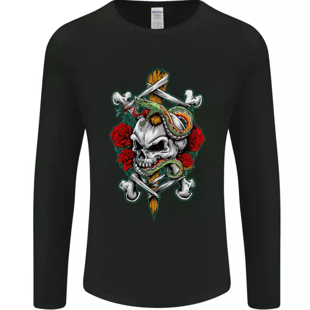 T-shirt da uomo gotica Skull and Snake Biker heavy metal