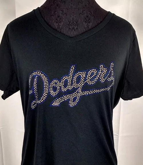 WOMEN'S LOS Angeles Dodgers Rhinestone Baseball V-neck T-Shirt Tee Bling  Lady $25.99 - PicClick