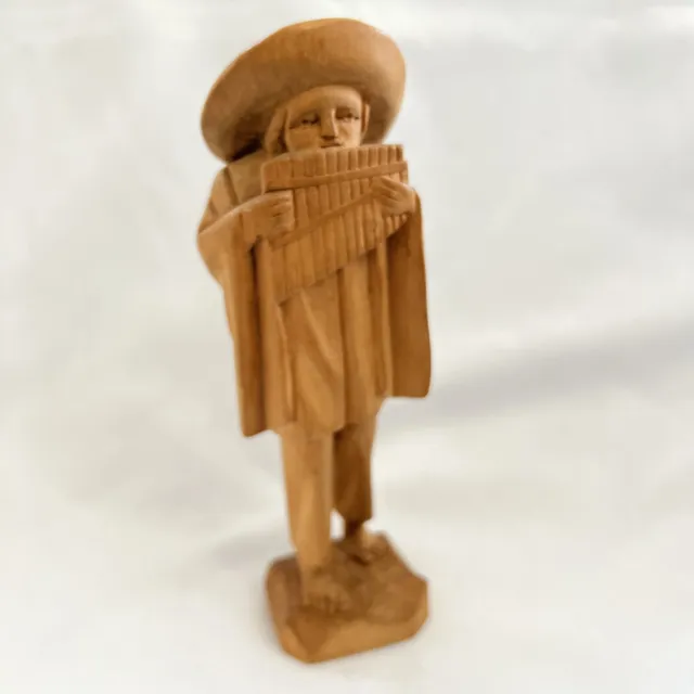VINTAGE HAND CARVED Wooden Man Playing Pan Flute Equador $5.00 - PicClick