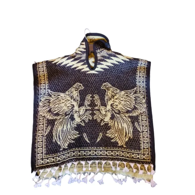 Mexican Poncho For Kids Or Small Adult, One Size Rooster Design Light Green