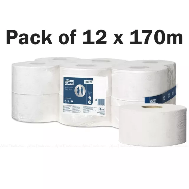 Tork T2 Mini Soft Jumbo Basic Roll White Toilet Paper - Pack of 12 Rolls x 170M